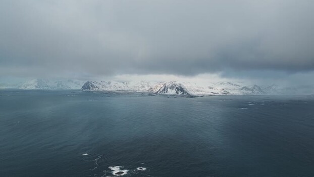 Aerial view of Snowy mountains Norway.