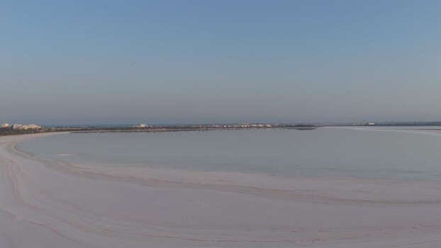 Aerial view of Larnaca Salt Lake in Cyprus.