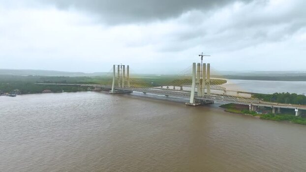 Aerial view of New Zuari Bridge in Goa India.