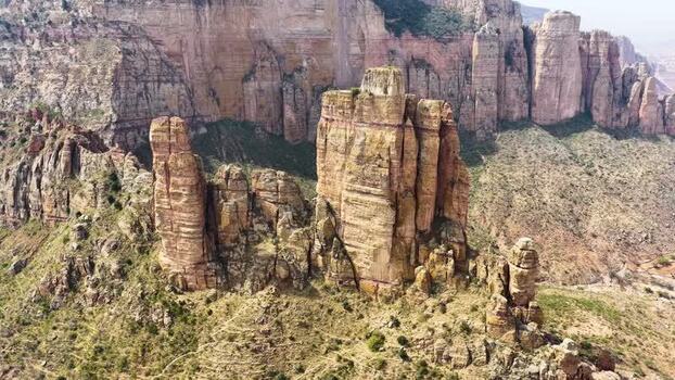 Aerial view of Abune Yemata rock church and sandstone cliffs Ethiopia. Aerial view of Abune Yemata rock church and sandstone cliffs Ethiopia.