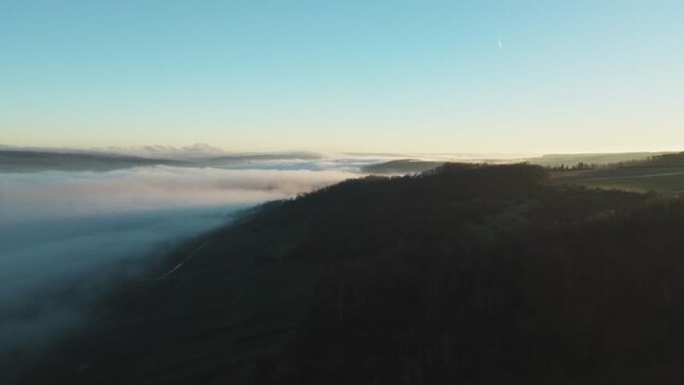 Aerial view of landscape with fog France.