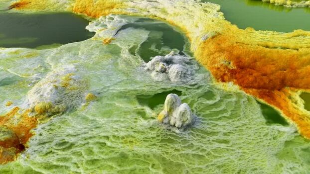 Aerial view of the hydrothermal pools in the Danakil Desert Ethiopia. Aerial view of the hydrothermal pools in the Danakil Desert Ethiopia.