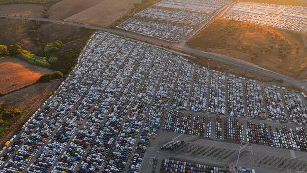 Aerial view of automotive storage lot in Civitavecchia Italy. Aerial view of automotive storage lot in Civitavecchia Italy.