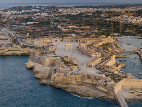 Aerial view of Fort Manoel a historic star fort situated on Manoel Island surrounded by the Mediterranean Sea and the Valletta harbor area in Valletta Port Region Malta. Aerial view of Fort Manoel a historic star fort situated on Manoel Island surrounded by the Mediterranean Sea and the Valletta harbor area in Valletta Port Region Malta.