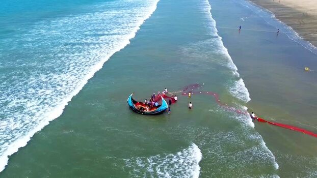 Aerial view of fishing boat on beach Bangladesh. Aerial view of fishing boat on beach Bangladesh.