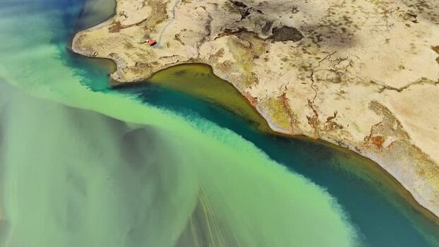 Aerial view of turquoise water and rugged coastline Iceland. Aerial view of turquoise water and rugged coastline Iceland.