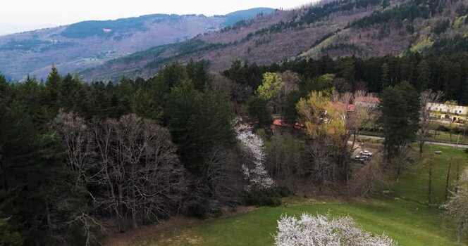 Aerial view of Vallombrosa forest and historic buildings Italy. Aerial view of Vallombrosa forest and historic buildings Italy.