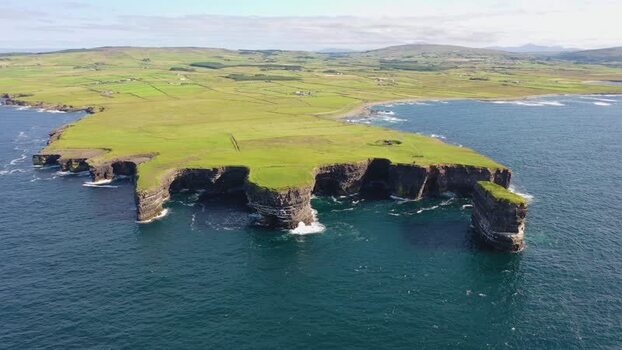 Aerial view of Dun Briste sea stack off the coast Ireland. Aerial view of Dun Briste sea stack off the coast Ireland.