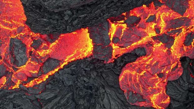 Aerial view of molten lava at Sundhnukur Volcano Iceland.