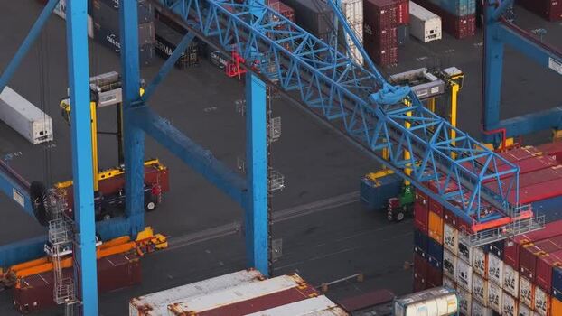 Aerial view of Tilbury Docks and shipping containers United Kingdom.