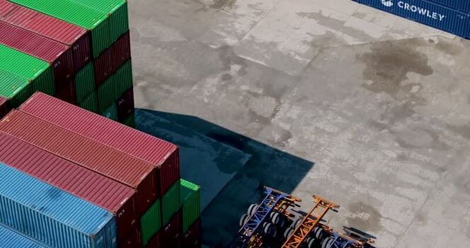 Aerial view of shipping containers in Cincinnati United States. Aerial view of shipping containers in Cincinnati United States.