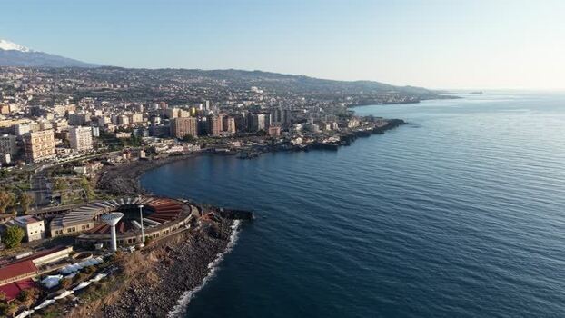Aerial view of the Catania coastline and Mount Etna Italy. Aerial view of the Catania coastline and Mount Etna Italy.