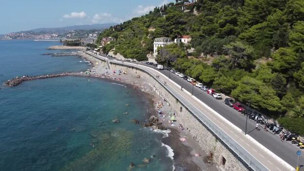 Aerial view of the coastline and coastal road in Imperia Italy. Aerial view of the coastline and coastal road in Imperia Italy.