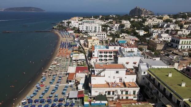 Aerial view of the beach and Aragonese Castle Italy. Aerial view of the beach and Aragonese Castle Italy.