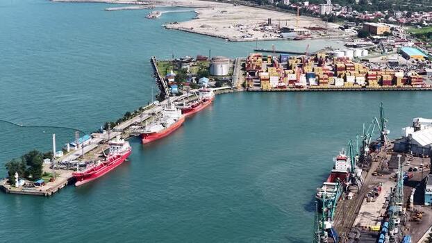 Aerial view of Batumi port with cargo ships Georgia.