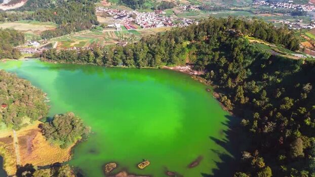 Aerial view of Telaga Warna lake in Indonesia. Aerial view of Telaga Warna lake in Indonesia.
