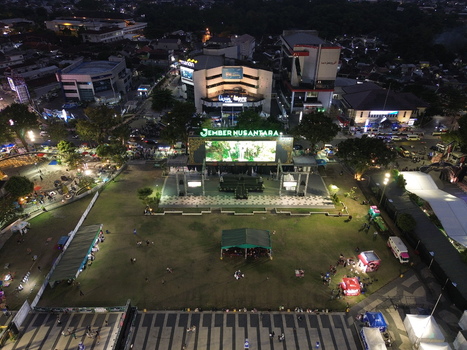 Aerial Night View of Alun Alun Jember near Al Baitul Amien Mosque