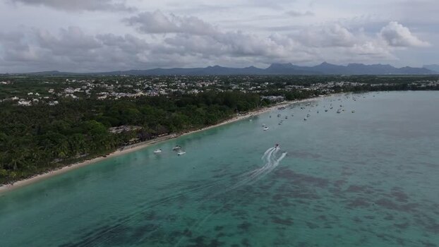 Aerial view of Trou aux Biches Beach Mauritius.