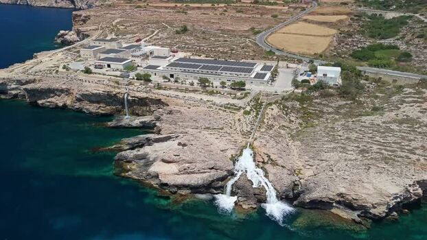 Aerial view of Ghar Lapsi desalination plant on Malta s rocky coastline Aerial view of Ghar Lapsi desalination plant on Malta s rocky coastline