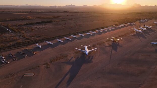 Aerial view of airplanes parked United States. Aerial view of airplanes parked United States.