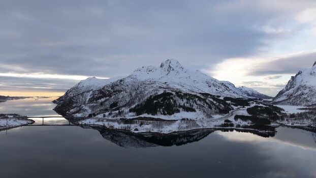 Aerial view of Lofoten mountains in Vagan Municipality Norway.