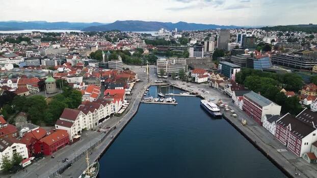 Aerial view of Stavanger harbor and historic waterfront Norway.