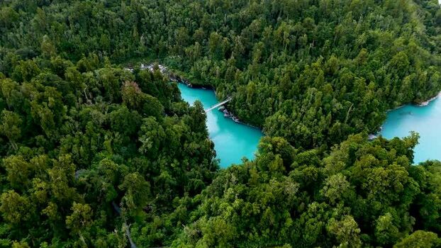 Aerial view of Hokitika Gorge bridge New Zealand. Aerial view of Hokitika Gorge bridge New Zealand.