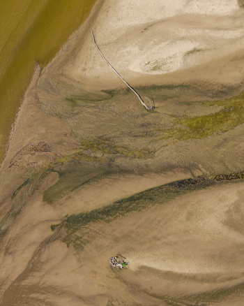 Aerial view of the sandy riverbed and islands of the Zawadowskie Islands Nature Reserve with driftwood and shallow water channels in Kutno Masovian Voivodeship Poland. Aerial view of the sandy riverbed and islands of the Zawadowskie Islands Nature Reserve with driftwood and shallow water channels in Kutno Masovian Voivodeship Poland.
