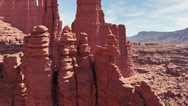 Aerial view of Fisher Towers red sandstone rock formations United States. Aerial view of Fisher Towers red sandstone rock formations United States.