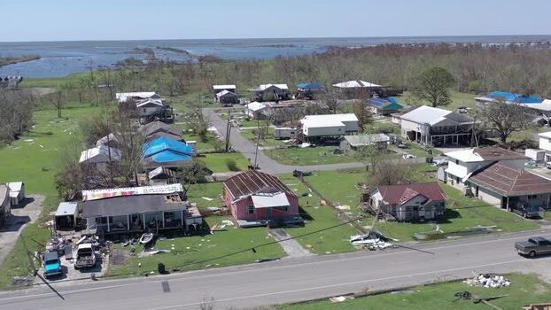 Aerial view of destroyed houses United States.