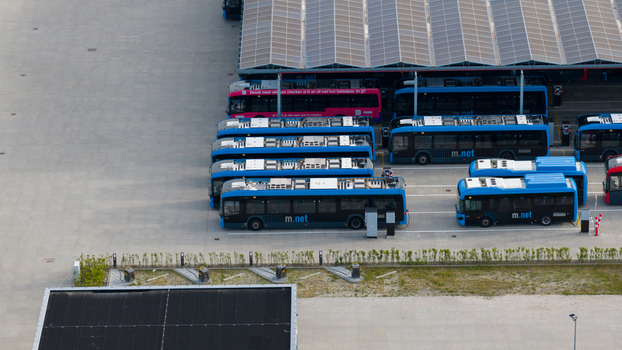 Purmerend Netherlands 15 June 2026 Aerial drone view of the EBS charging hub in Purmerend zero emission buses sustainable public transport infrastructure. Purmerend Netherlands 15 June 2026 Aerial drone view of the EBS charging hub in Purmerend zero emission buses sustainable public transport infrastructure.