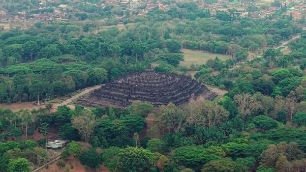 Aerial view of Borobudur Temple in Magelang Indonesia.