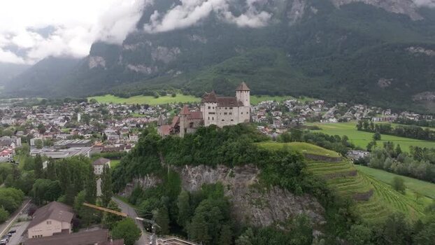 Aerial view of Vaduz Castle in Liechtenstein.