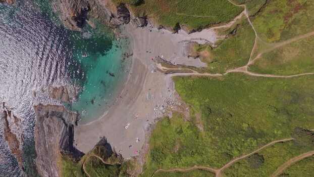 Aerial view of Lansallos beach United Kingdom.
