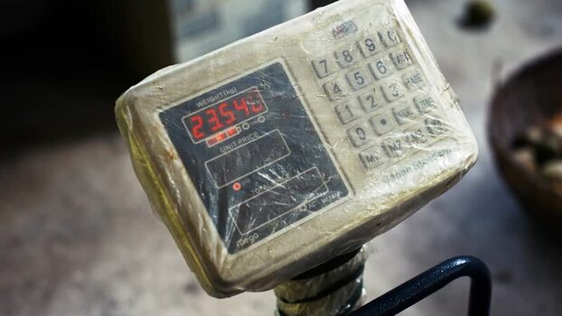View of a digital weighing scale in a market Bangladesh. View of a digital weighing scale in a market Bangladesh.