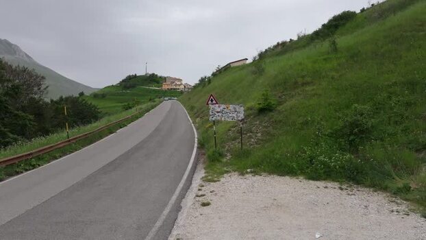 Aerial view of road to Castelluccio Italy.