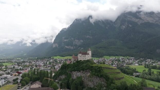 Aerial view of Vaduz Castle overlooking the town Liechtenstein.