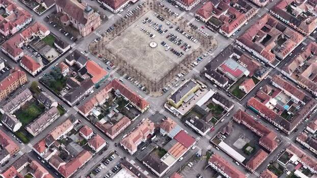 Aerial view of the Church and Square France.