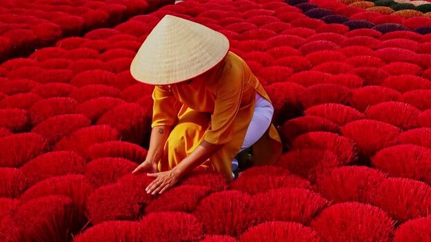 View of incense bundles in Quang Phu Cau Vietnam.