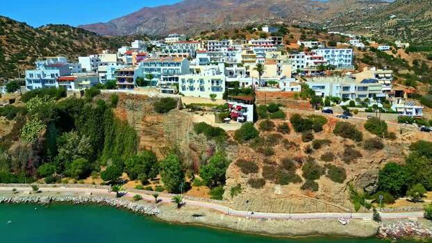 Aerial view of coastal town in Crete Greece.