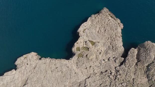 Aerial view of the rocky coastline of Plemmirio Italy.