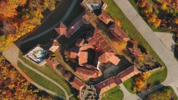 Aerial view of Brasov Citadel surrounded by autumn trees Romania. Aerial view of Brasov Citadel surrounded by autumn trees Romania.