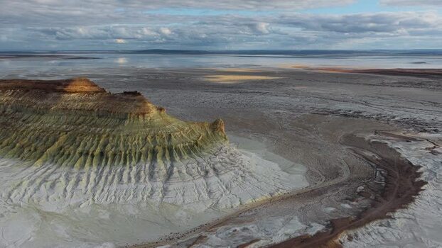 Aerial view of Bozjyra limestone cliffs in Kazakhstan.
