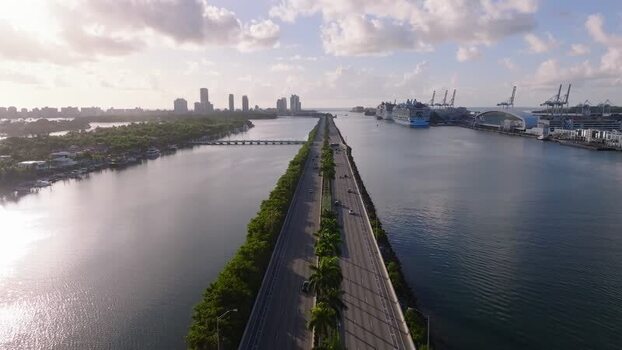 Aerial view of MacArthur Causeway United States.