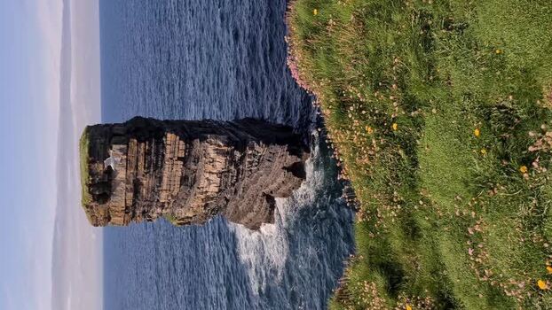 Aerial view of Dun Briste sea stack off the coast of Ireland. Aerial view of Dun Briste sea stack off the coast of Ireland.