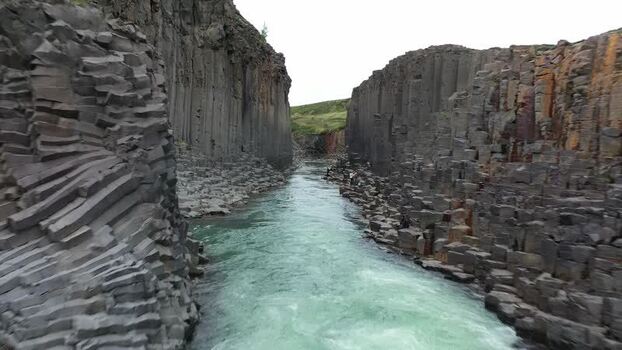 Aerial view of Studlagil Canyon in Eiriksstadhir Iceland.