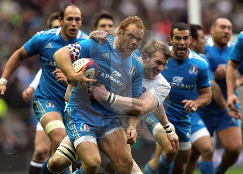 Sei Nazioni 2013, Twickenham 10/03/2013, Inghilterra v Italia, Gonzalo Garcia preso da Croft.