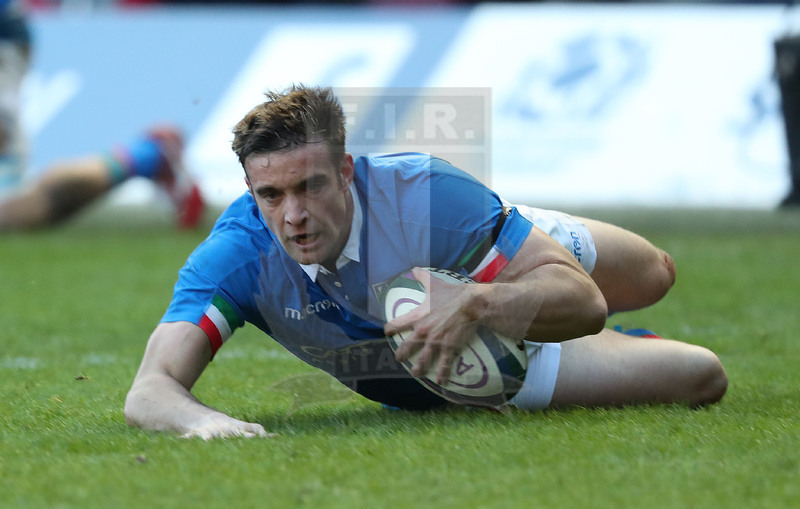 Guinness Sei Nazioni 2019, Round 1, Edimburgo, Murrayfield 02/02/2019, Scozia v Italia, la meta di Edoardo Padovani. Foto Daniele Resini/Fotosportit