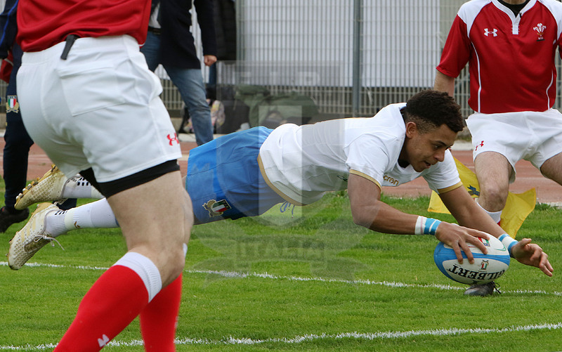 Natwest Sei Nazioni U20 2018, round 5, Bari, stadio della Vittoria 16/03/2018, Italia U20 v Scozia U20, la meta di Albert Batista. Foto Daniele Resini/Fotosportit