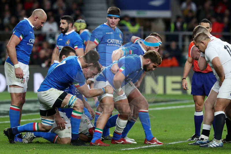 Guinness Sei Nazioni 2019, Round 4, Londra, Twickenham 09/03/2019, Inghilterra v Italia, la prima linea azzurra: Pasquali, Ghiraldini e Lovotti. Foto Daniele Resini/Fotosportit